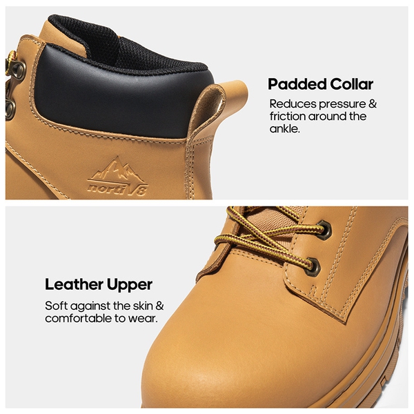 Men's Water-Resistant Steel Toe Leather Work Boots - YELLOW - 2